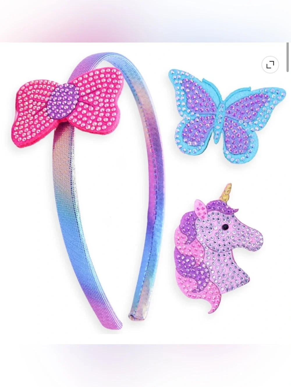 Sparkle Unicorn & Butterfly Kids Headband Set - Pink Purple Blue